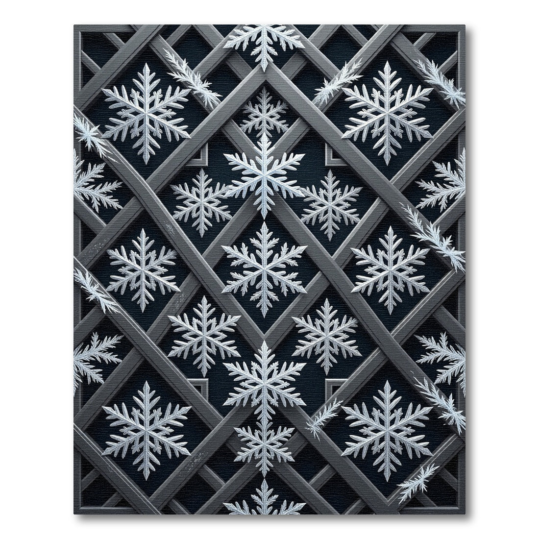 Dark Silver Geometric Snowflake Lattice Rug