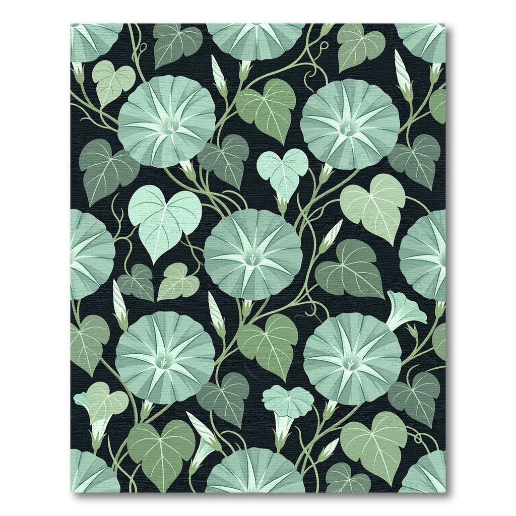 Muted Green Morning Glory Floral Vine Rug