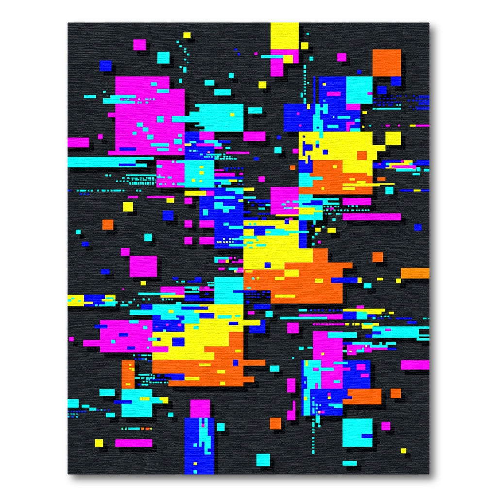 Vibrant Neon Geometric Glitch Abstract Rug