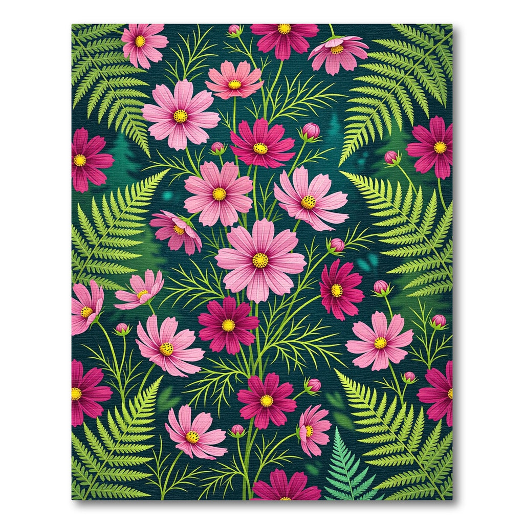 Vibrant Pink Cosmos Fern Botanical Rug