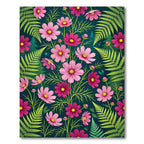 Vibrant Pink Cosmos Fern Botanical Rug