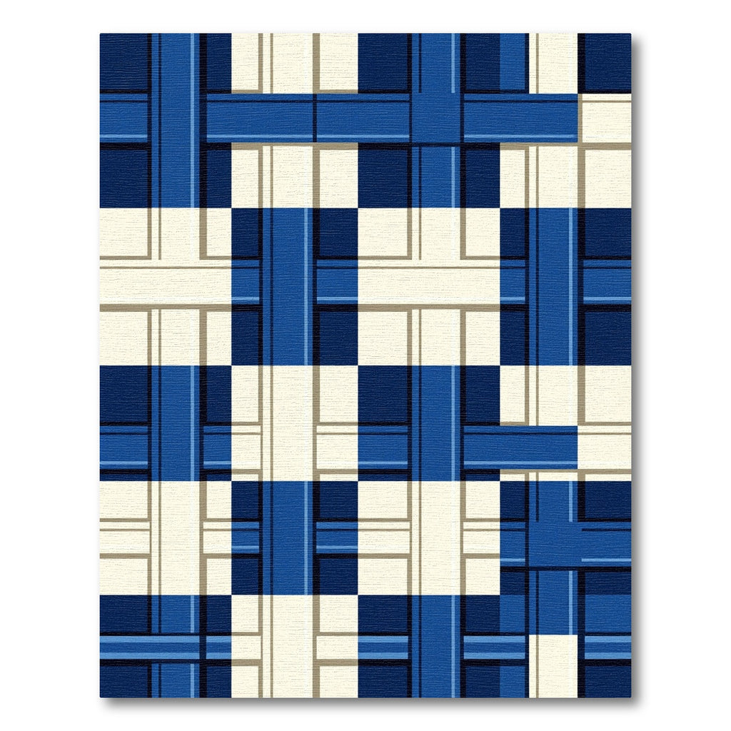 Navy and Cream Geometric Plaid Rug