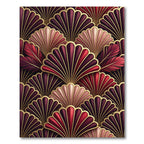 Rich Crimson Feather Fan Geometric Rug