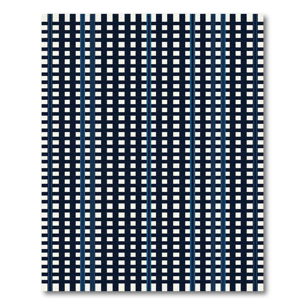 Navy Blue White Grid Stripe Rug
