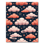 Whimsical Pink Cloud and Star Sky Rug