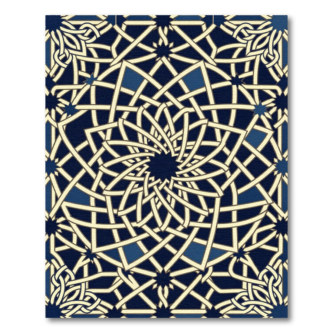 Navy Blue Geometric Interlaced Star Rug