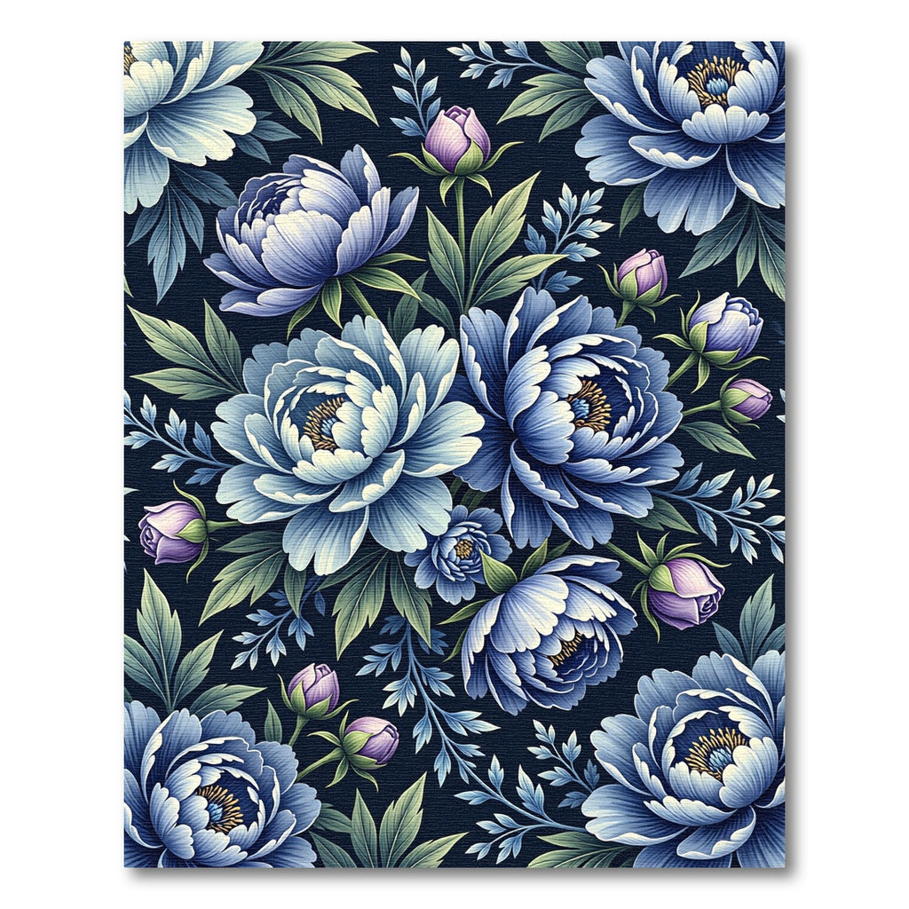 Elegant Navy Blue Peony Botanical Garden Rug