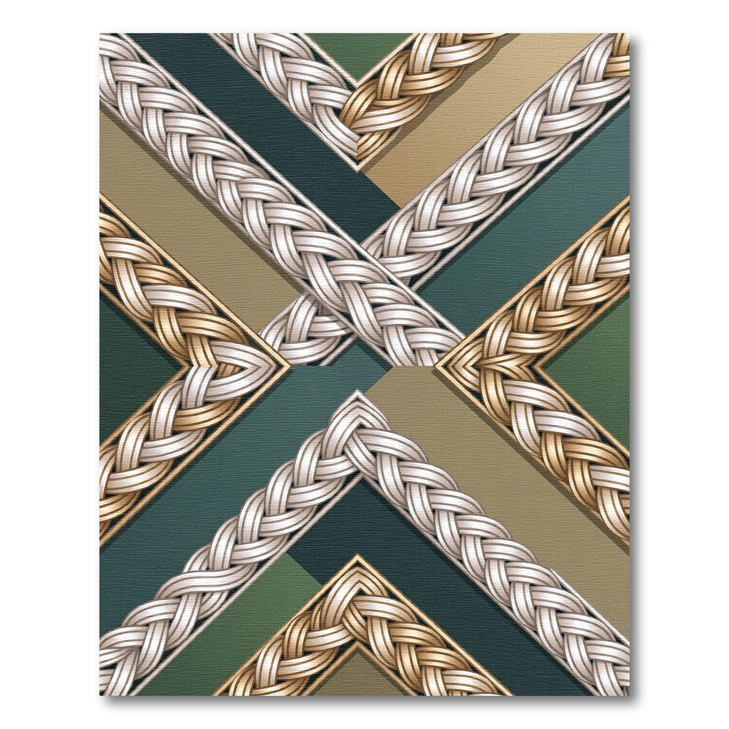 Braided Gold Cream Geometric Interlocking Ribbons Rug