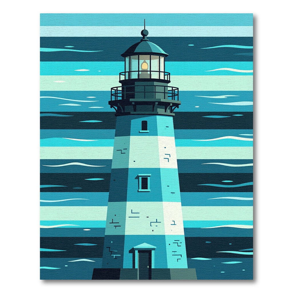 Coastal Lighthouse Navy Blue Striped Art Rug