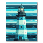 Coastal Lighthouse Navy Blue Striped Art Rug