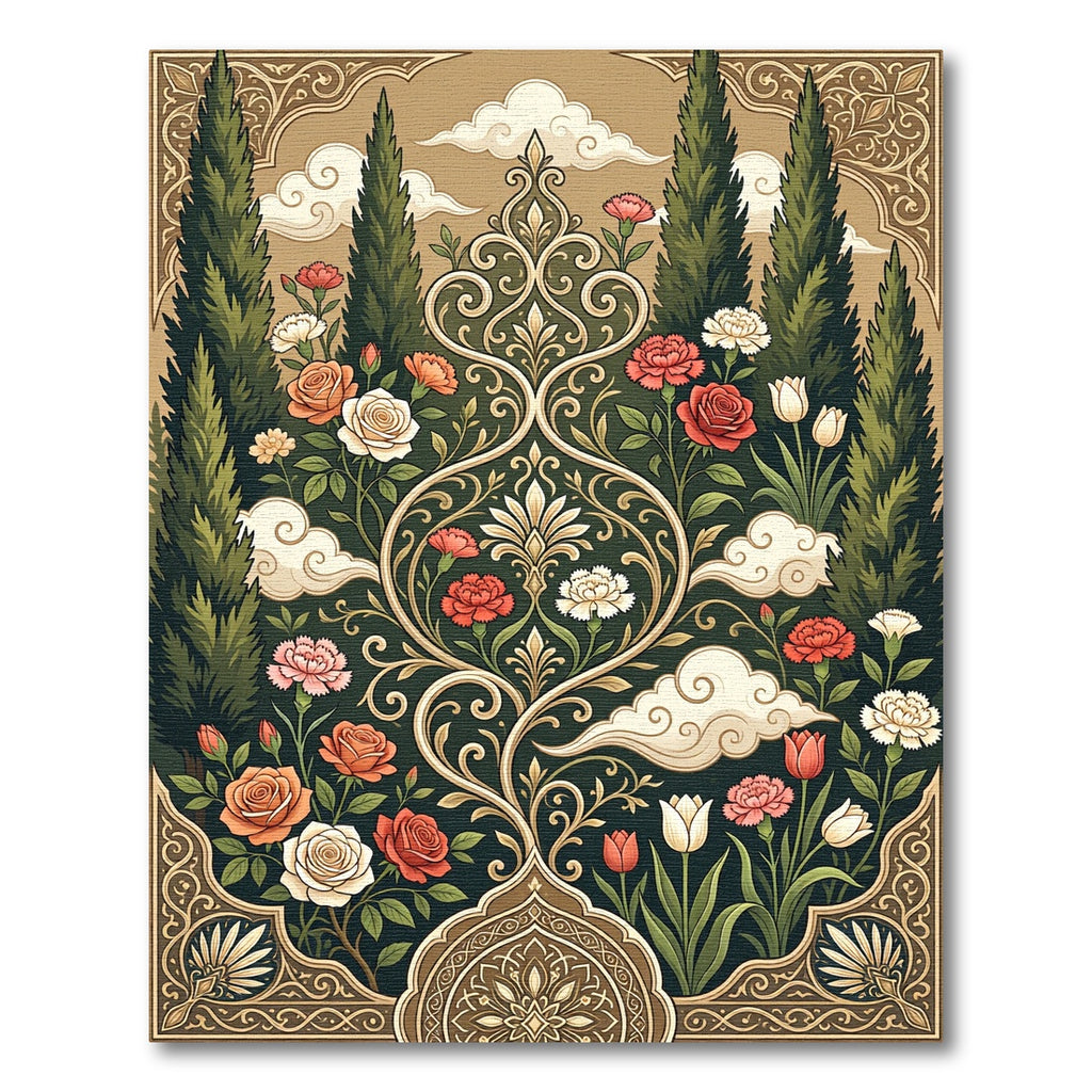 Earthy Floral Garden Cypress Medallion Rug