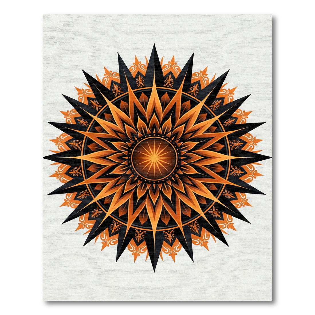 Radiant Black and Orange Sun Mandala Rug