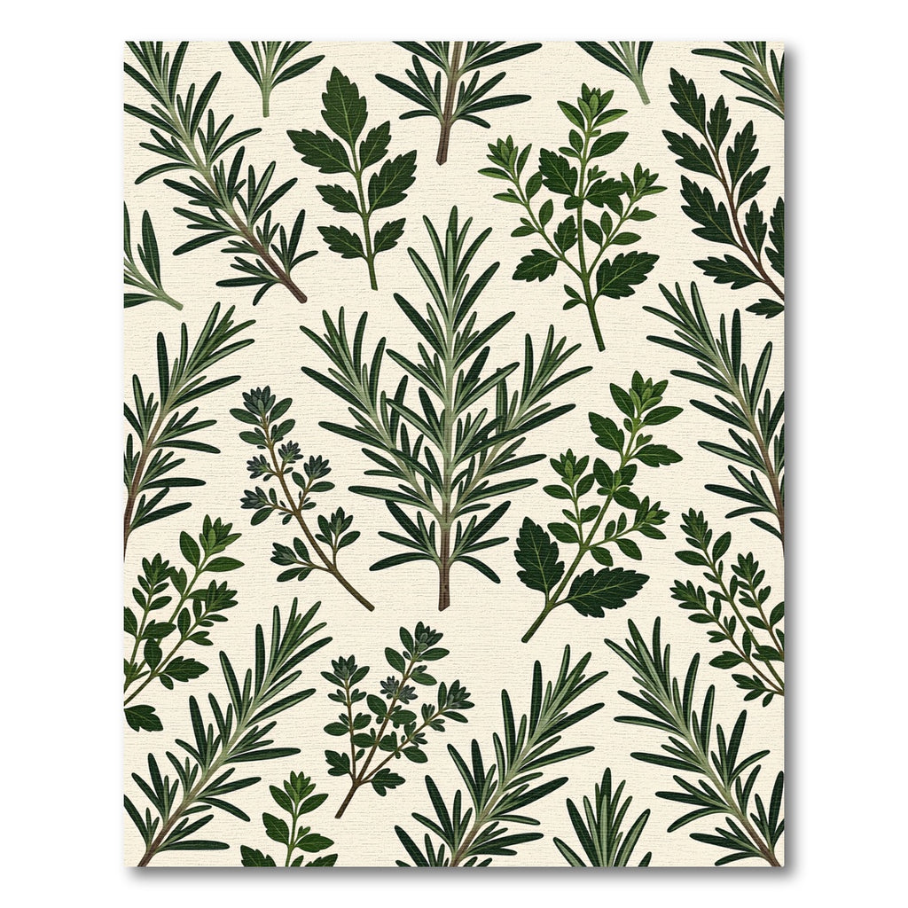 Lush Green Botanical Rosemary Herb Illustration Rug