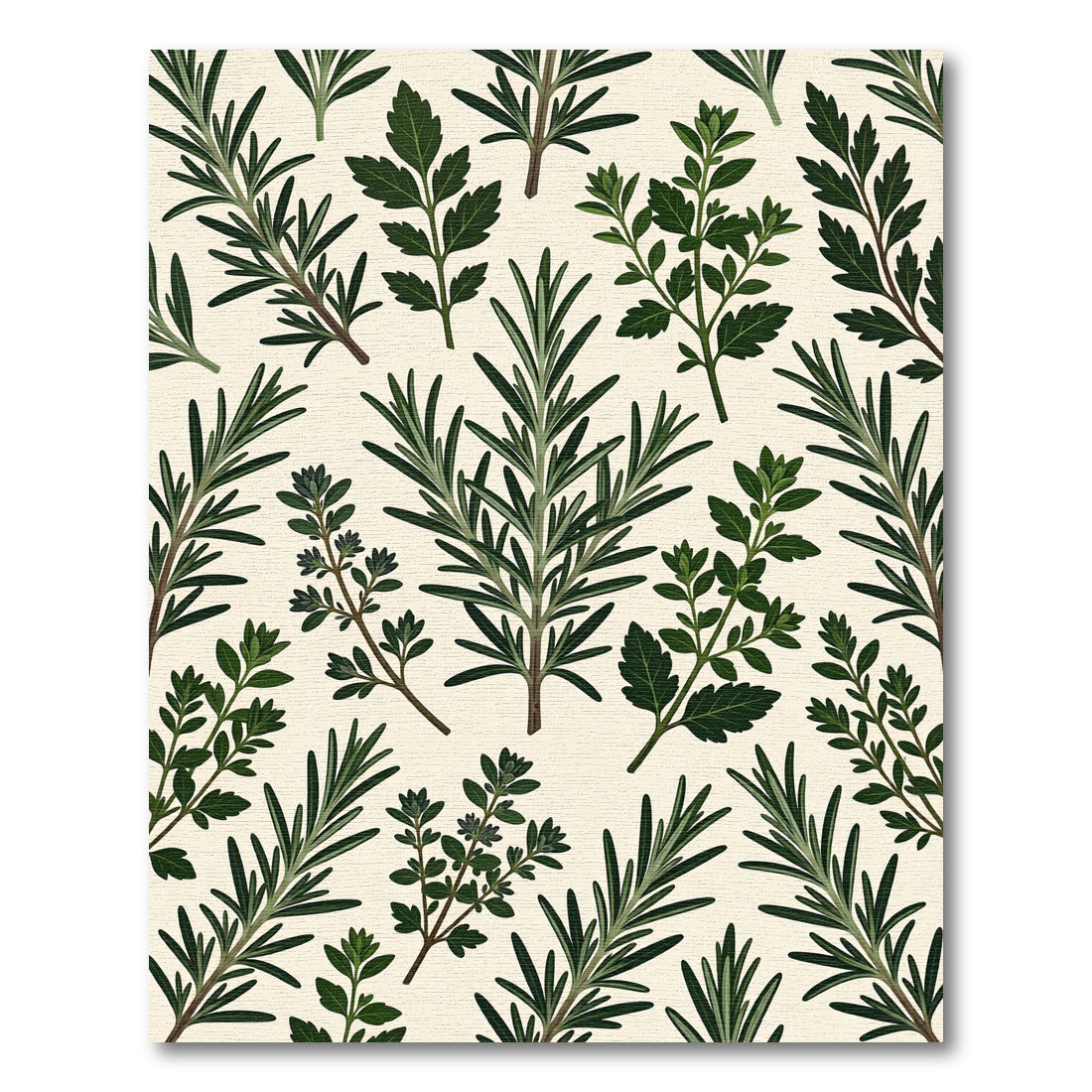 Lush Green Botanical Rosemary Herb Illustration Rug