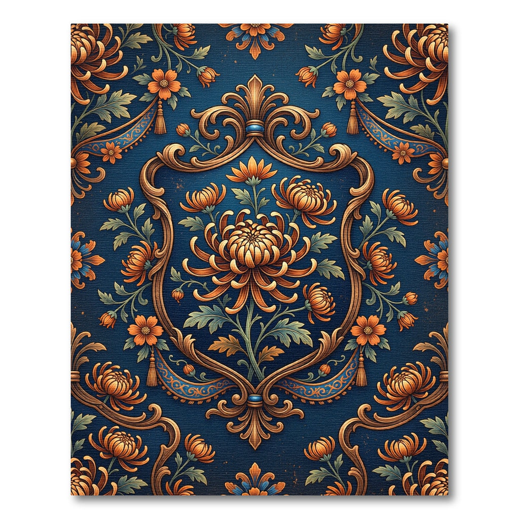 Gold Floral Medallion on Deep Blue Rug