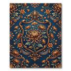 Gold Floral Medallion on Deep Blue Rug