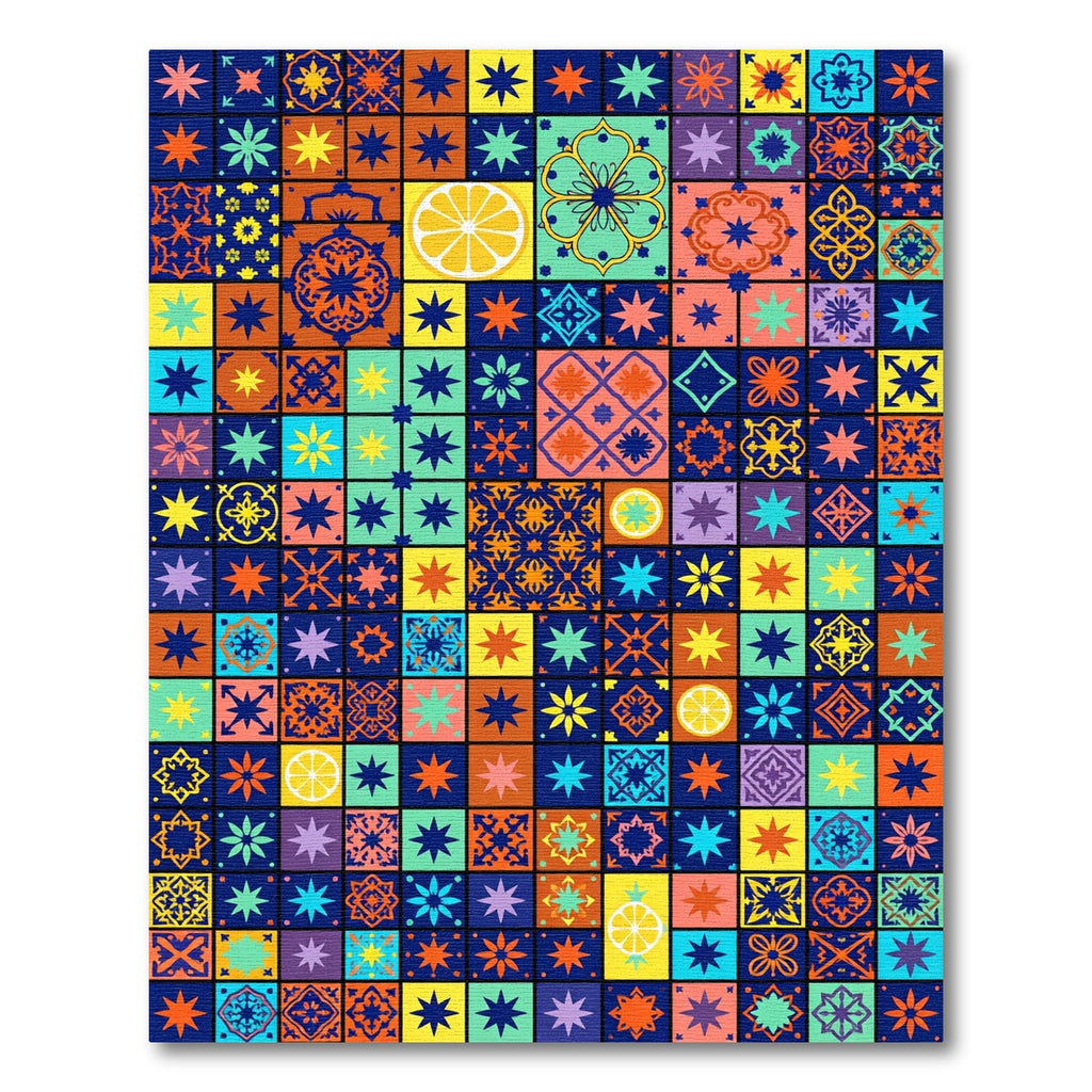 Vibrant Mediterranean Mosaic Citrus Star Tile Rug
