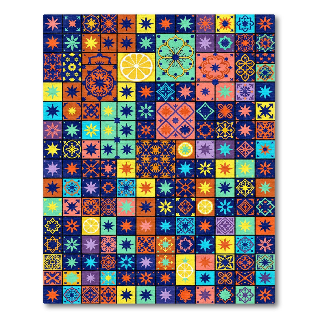 Vibrant Mediterranean Mosaic Citrus Star Tile Rug