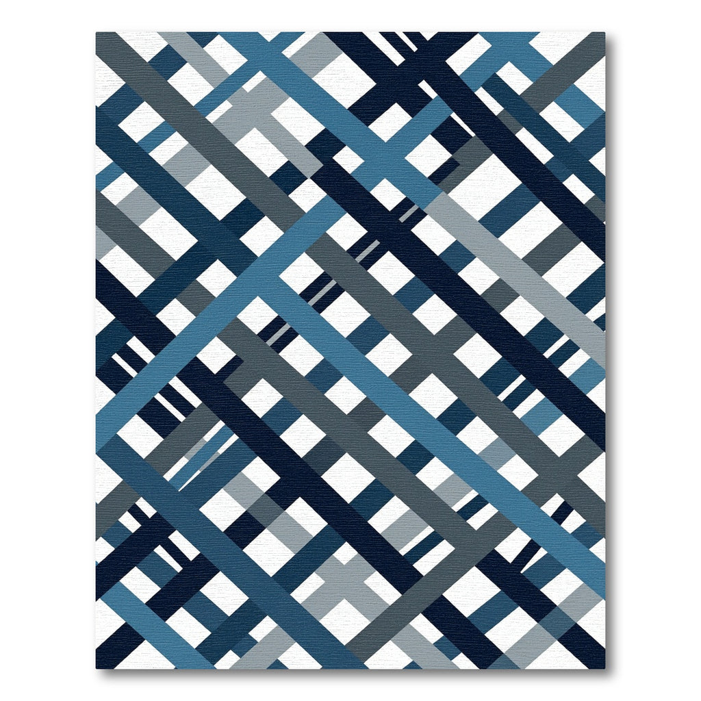 Modern Navy Blue Abstract Intersecting Plaid Rug