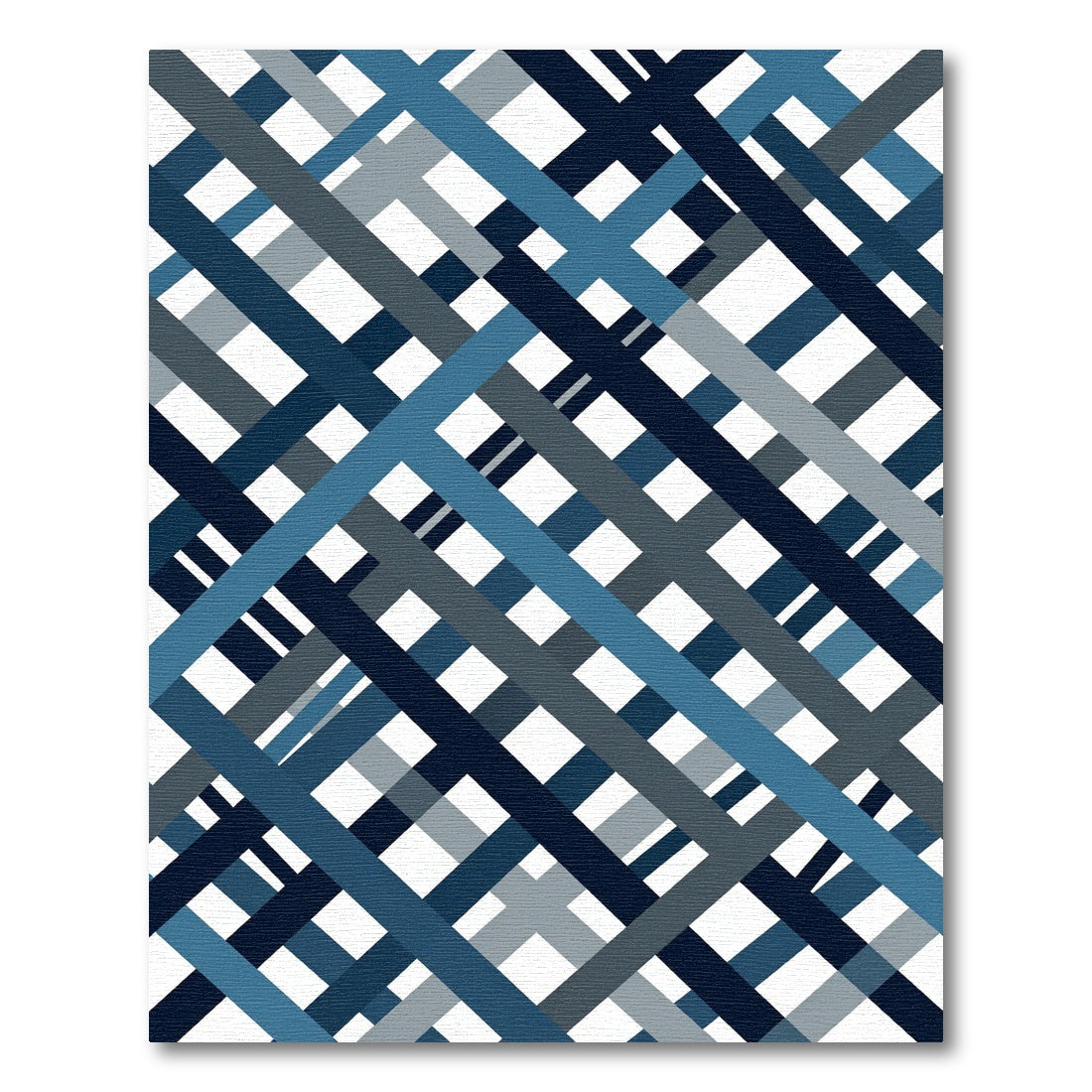 Modern Navy Blue Abstract Intersecting Plaid Rug