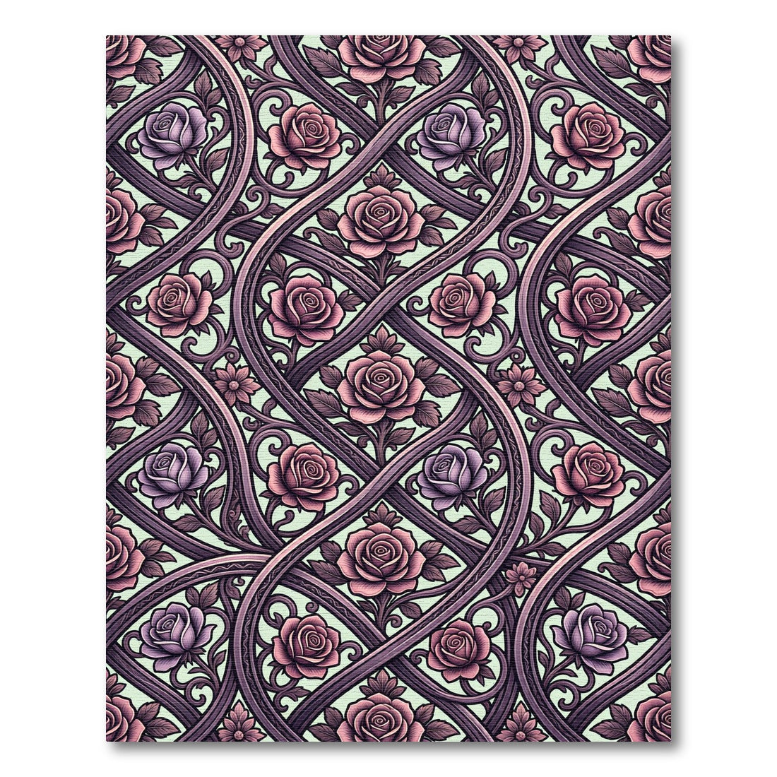 Mauve Pink Rose Scrollwork Pattern Rug