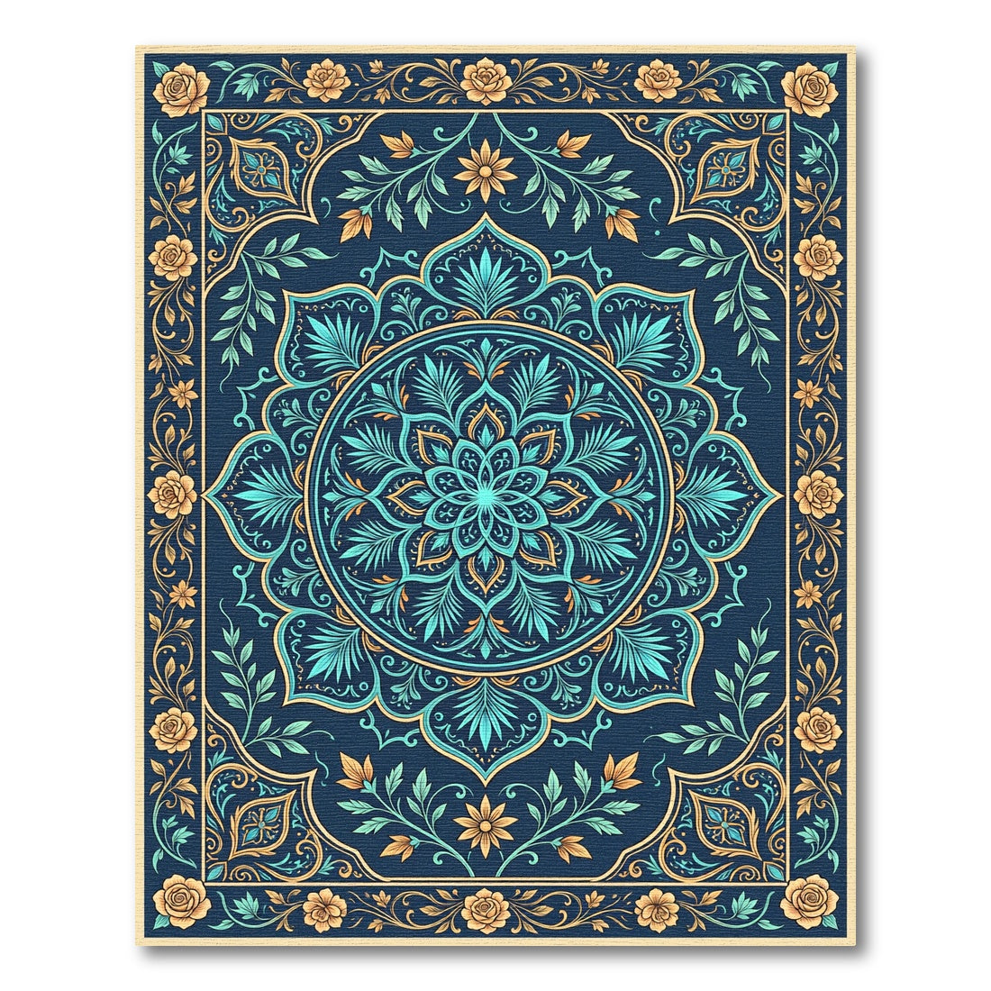 Royal Blue Floral Medallion Boho Rug