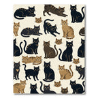 Whimsical Cream Black and Tan Cat Scene Rug