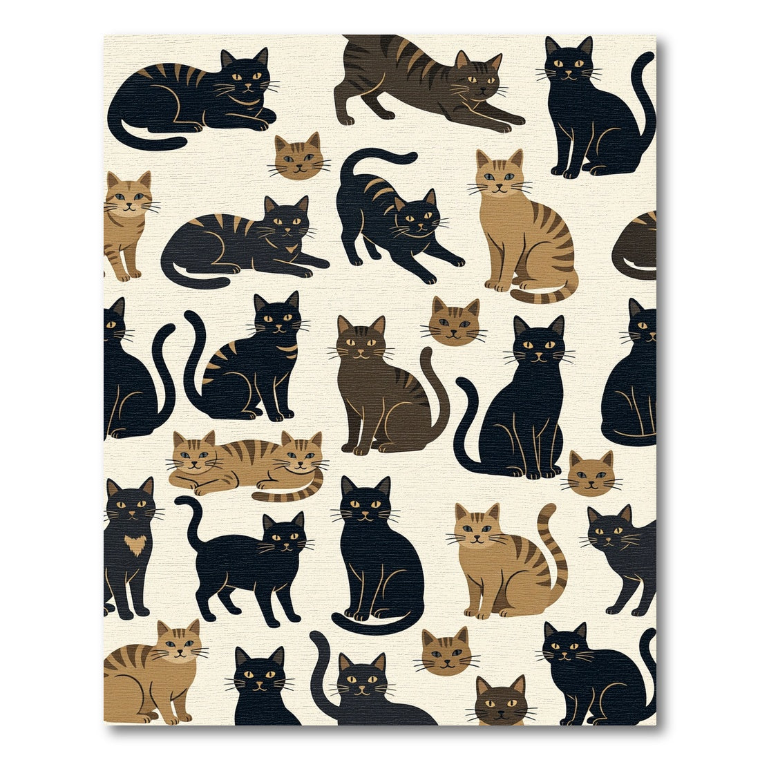 Whimsical Cream Black and Tan Cat Scene Rug