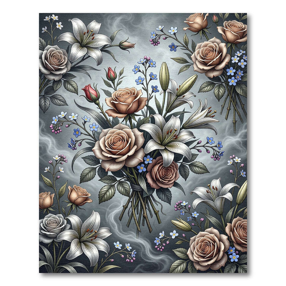 Elegant Muted Floral Bouquet Rose Lily Rug