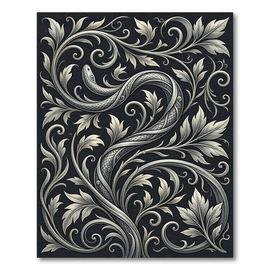 Ornate Silver Serpent Floral Accents Rug