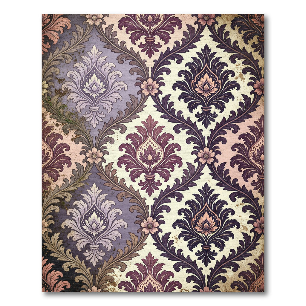 Elegant Damask Floral Plum and Cream Rug