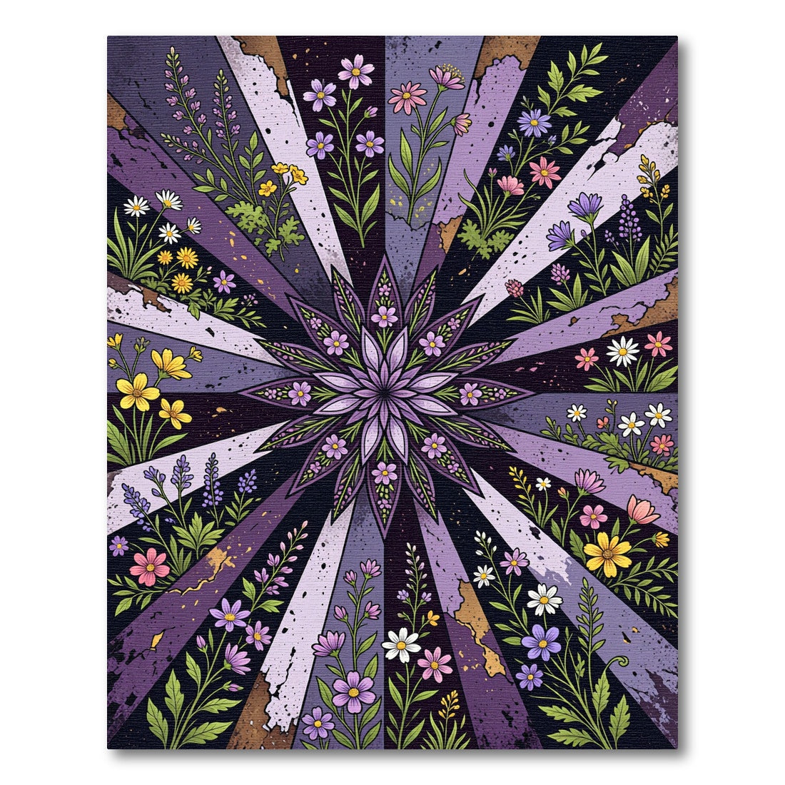 Radiant Purple Floral Mandala Sunburst Rug