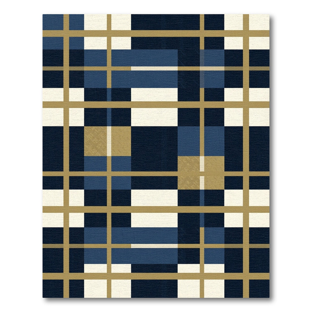Navy and Gold Modern Plaid Grid Rug
