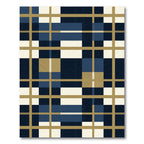 Navy and Gold Modern Plaid Grid Rug