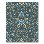 Damask Blue Floral Scrolls Rug