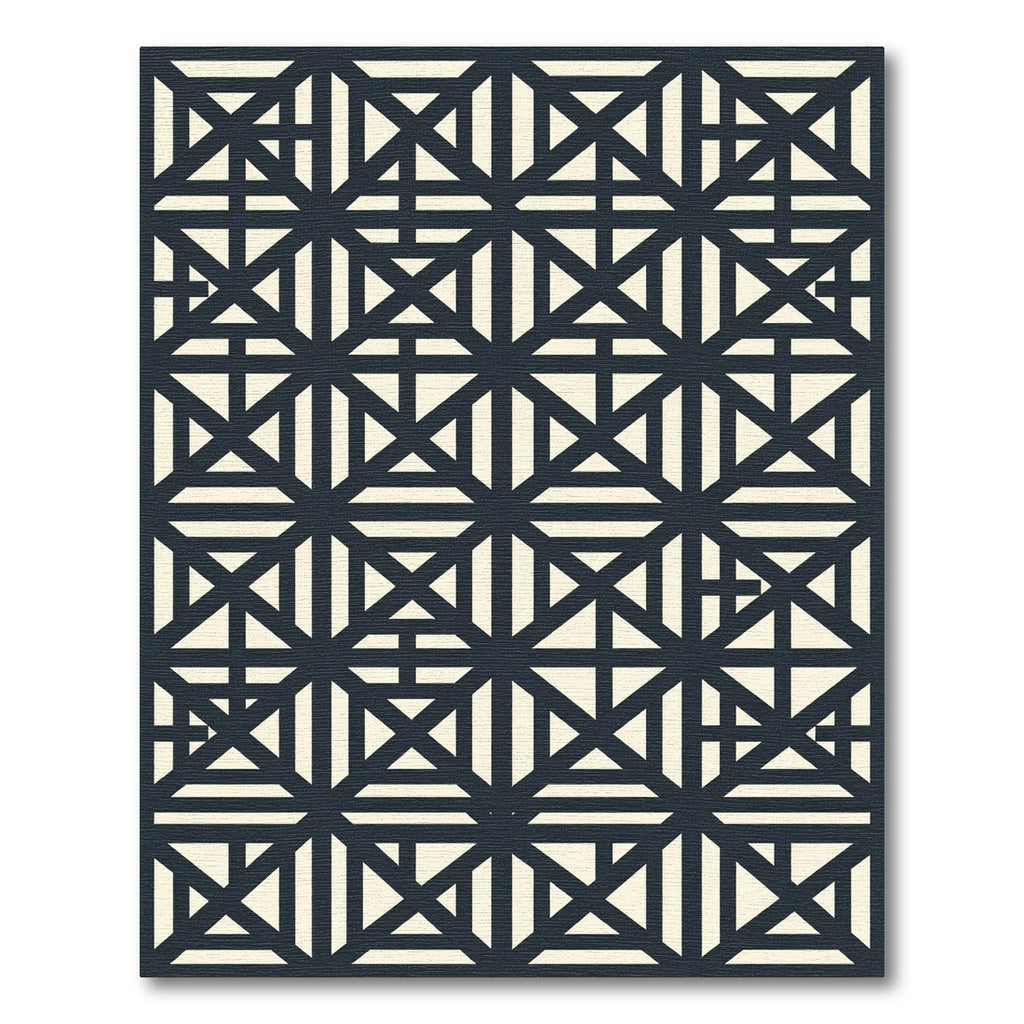 Modern Navy Cream Geometric Linear Tile Rug