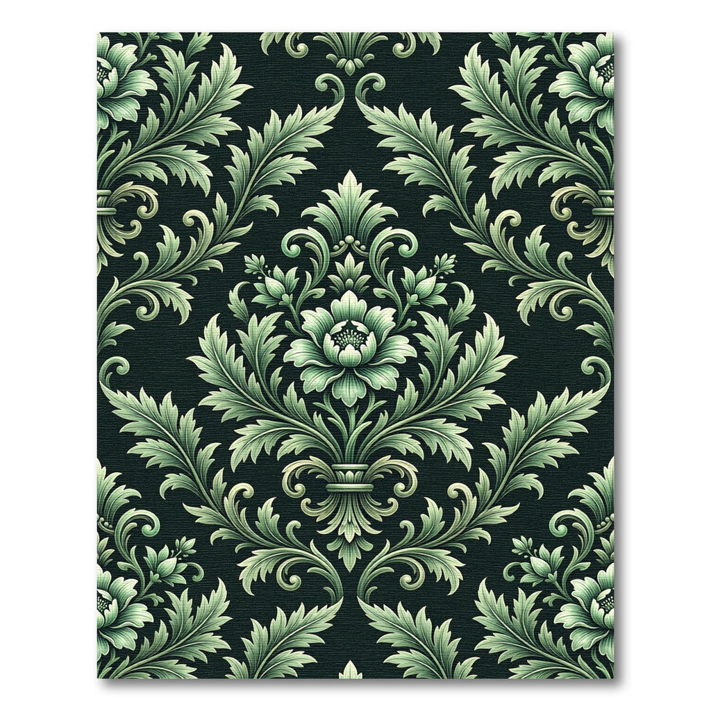 Elegant Sage Botanical Damask Scroll Rug