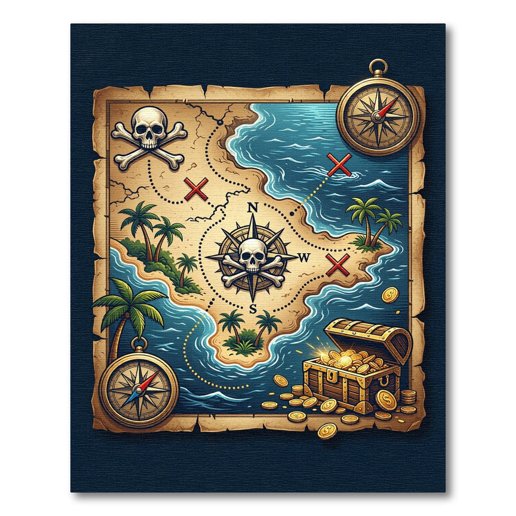 Aged Pirate Map Skull Treasure Chest Rug