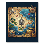 Aged Pirate Map Skull Treasure Chest Rug