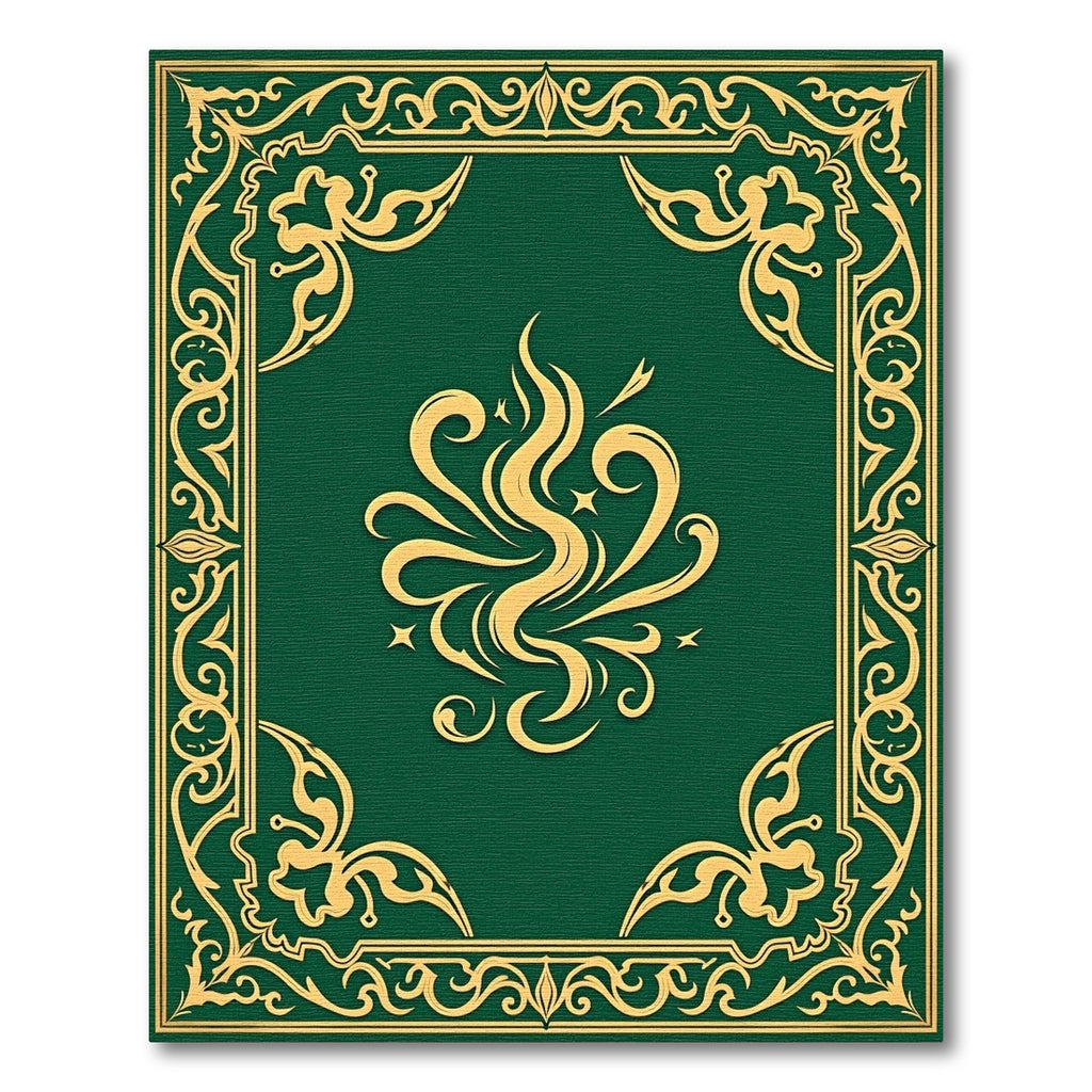 Emerald Gold Ornate Flourish Frame Rug