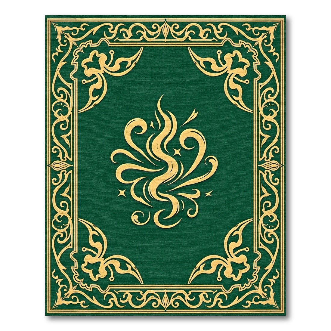 Emerald Gold Ornate Flourish Frame Rug