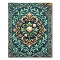 Ornate Teal Shell Botanical Scrollwork Rug