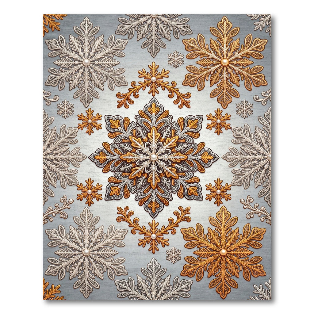 Metallic Gold and Silver Filigree Snowflake Rug