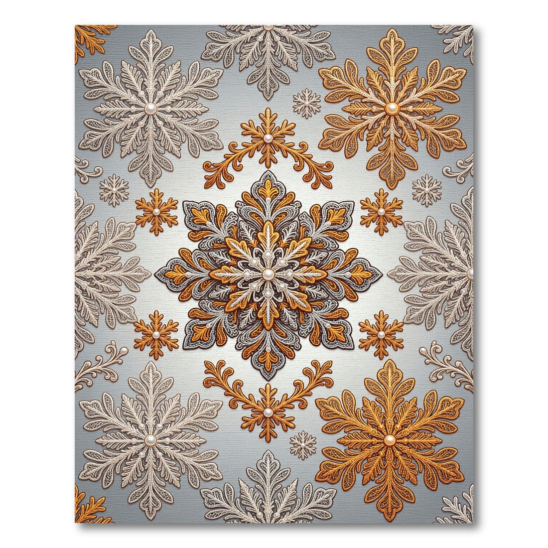 Metallic Gold and Silver Filigree Snowflake Rug