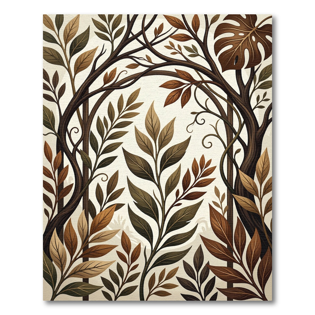 Earthy Brown Botanical Arch Foliage Rug