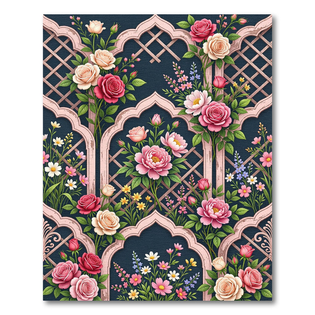 Pink Rose Trellis Garden Composition Rug