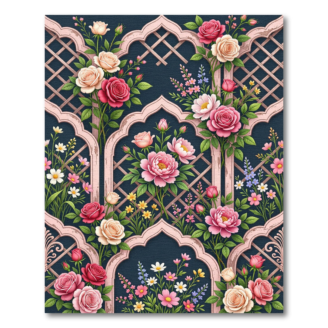 Pink Rose Trellis Garden Composition Rug