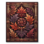 Rich Autumn Leaf Scrollwork Medallion Rug