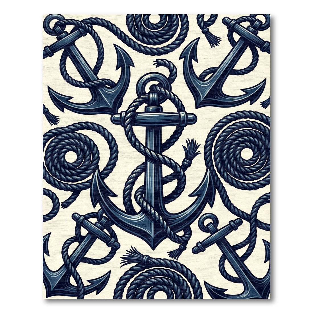 Nautical Navy Blue Anchor Rope Rug