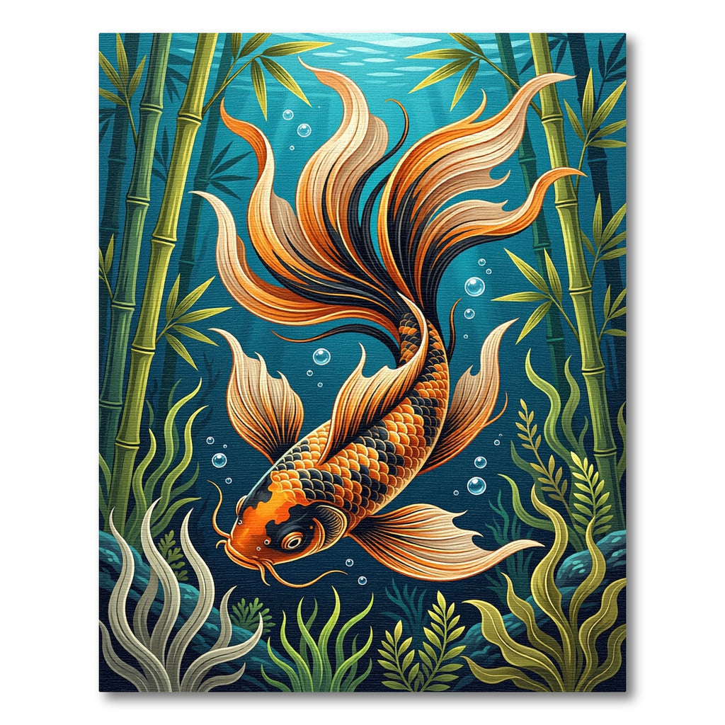 Radiant Orange Koi Bamboo Forest Rug